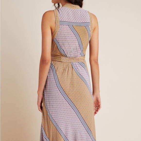 Anthropologie Maeve Carla Wrap Dress Pink Combo Vneck Tie Closure Side Zip Sz 8 - Picture 4 of 16